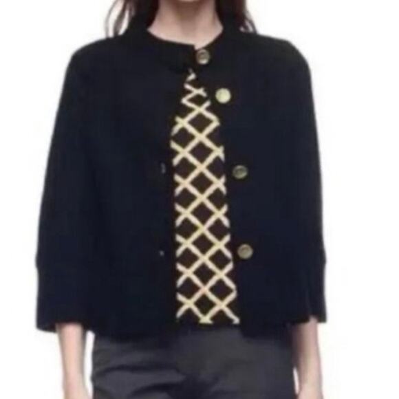 J. McLaughlin Prima Mock Neck Black & Blue Cardigan 3/4 Sleeve Women's Small - Picture 1 of 13